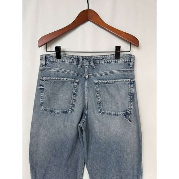 Zara Med Blue 100% Cotton Denim Cargo Wide Leg Button Jogger Cuff Jeans Size 10 - Picture 12 of 17